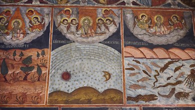 Fresco with scenes from the Christian creation story, including the sun, moon and animals, Panagia