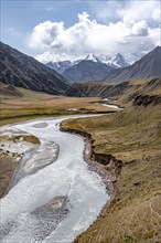 Mountain valley and river in the Tien Shan, Engilchek Valley, Kyrgyzstan, Issyk Kul, Kyrgyzstan,