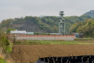 Natural gas vent stack tower at supply station in rural community of South Korea