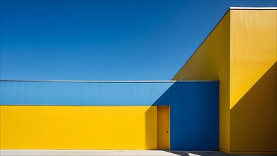 AI generated architectural minimalism featuring an intersection of yellow and blue walls