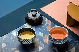 A contemporary take on the classic Japanese tea ceremony, presented in a minimalist setting that