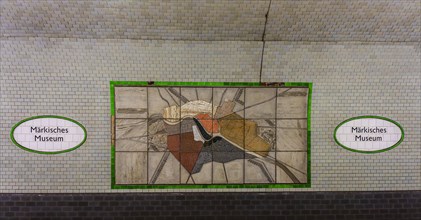 Interior photograph, wall mosaic, Maerkisches Museum underground station, Berlin, Germany, Europe