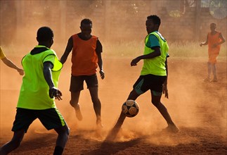 Football players, training session, Kenya, Africa