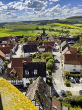 View from castle tower Tower of 13th century castle, today Burghotel Trendelburg, Trendelburg,