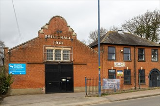 Drill Hall building dated 1901, Garrison Lane, Felixstowe, Suffolk, England, UK