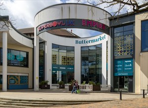Entrance to Buttermarket shopping centre with Super Bowl and Empire Cinemas, Ipswich, Suffolk,