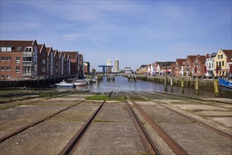 Slipway of the old shipyard in the harbour of Husum, district of Nordfriesland, Schleswig-Holstein,