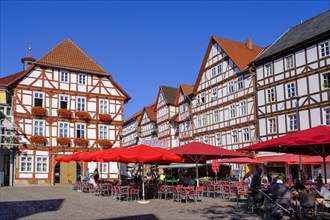 Old town hall, half-timbered houses, market square, Eschwege, Werratal, Werra-Meissner district,