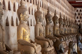 Ancient Buddha statues in the courtyard of Wat Si Saket, Vientiane, Vientiane province, Laos, Asia