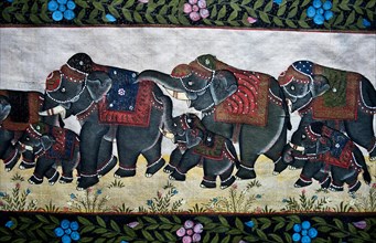 Miniature painting, elephant, textile, traditional art, India, Asia