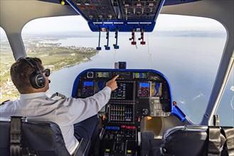 Zeppelin flight over Lake Constance and the Lake Constance region, view into the cockpit of the