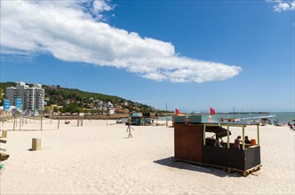 Piriapolis, Uruguay, Enero 02, 2024: Piriapolis Boardwalk, beautiful Urugruay beach, South America