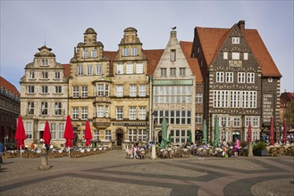 Listed gabled houses on the north-west side of Bremen's market square in Bremen, Hanseatic city,