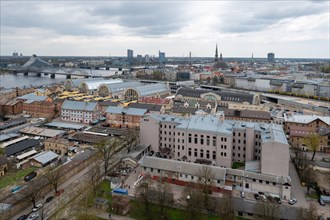 View from the Academy of Sciences to the Moscow suburb and the old town of Riga, on the left halls