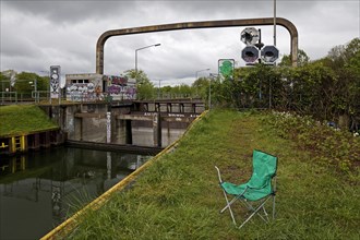 Old, no longer used Wanne-Eickel lock in bad weather, north chamber, Lost Place, Rhine-Herne Canal,