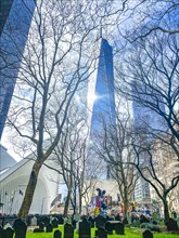 The cemetery of St Paul's Chapel and One World Trade Center, New York City