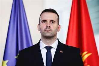 Milojko Spajic, Prime Minister of Montenegro, pictured during press conference in Berlin, 29 April