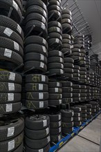 Modern tyre warehouse, storage of customer tyres, Bavaria, Germany, Europe