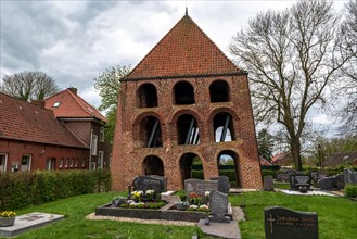 Protestant Reformed Church in Midlum, leaning bell tower, municipality of Jemgum, district of Leer,