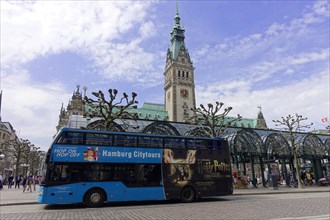 Hamburg City Hall and City Hall Market, Hamburg, Germany, Europe, Tourist bus driving in front of