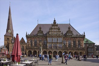 UNESCO World Heritage Site Bremen Town Hall with the Church of Our Lady on the Market Square in