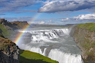 Rainbow over the Gullfoss waterfall, golden triangle, Hvita, Iceland, Europe