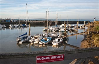 Leisure port, swimming not allowed sign, sea, Atlantic coast, Charente maritime, France, Europe