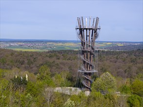 Schoenbuchturm, observation tower in Schoenbuch Nature Park, aerial view, Herrenberg,