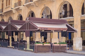Beirut, Lebanon, April 03, 2017: New Beirut city center with coffee shop on sidewalks, Asia