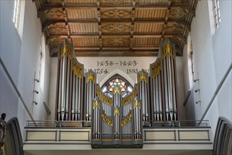 The organ, St Martin's Church, Kaufbeuern, Allgaeu, Swabia, Bavaria, Germany, Europe