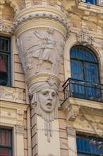 Demonic Art Nouveau facade at Alberta iela 13 in Riga, designed by Michael Eisenstein, a UNESCO