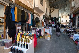 Textile part of the Mardin bazar, Turkey, Asia