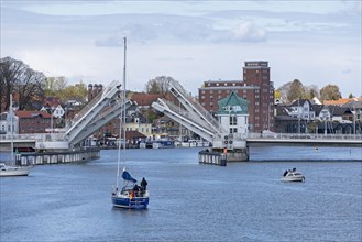 Bascule bridge is opened, Kappeln, Schlei, Schleswig-Holstein, Germany, Europe