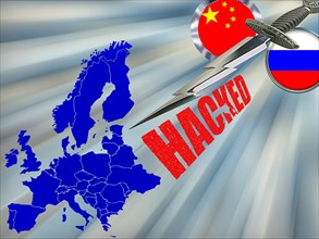 Symbolic image, cyber war Russia China, cyber security, cyber attacks worldwide, computer crime,
