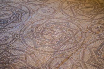 Chouf District, Lebanon, April 05, 2017: Mosaic floor with inverted swastika in historic palace