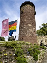High castle tower of 13th century castle today Burghotel Trendelburg, Trendelburg, Weserbergland,