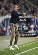 Goal celebration Coach Pellegrino Matarazzo TSG 1899 Hoffenheim on the sidelines, gesture, gesture,