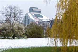 Latvian National Library in spring with snow, Riga, Latvia, Europe