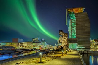 Munch Museum with sculpture Opera illuminated night Northern Lights Oslo Norway