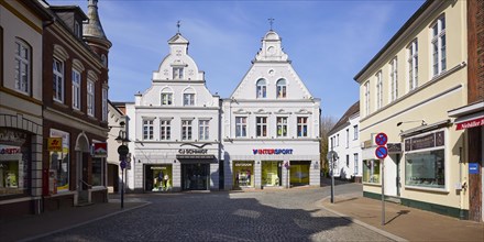 Gabled houses in the town centre of Husum, Nordfriesland district, Schleswig-Holstein, Germany,