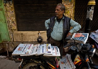 Newspaper seller, Varanasi, India, Asia