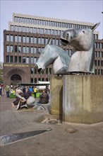 Neptune Fountain by sculptor Waldemar Otto and the Bremer Landesbank at the Domshof in Bremen,