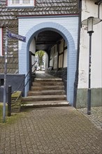 Staircase and street sign to the church square in Hattingen, Ennepe-Ruhr district, North
