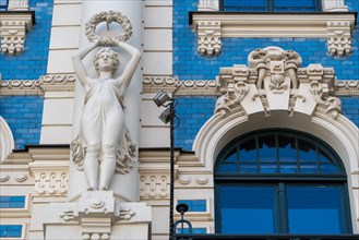 Art Nouveau facade at Strelnieku 4a in Riga, designed by Michael Eisenstein, a UNESCO World