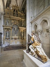 Choir chapel with statue of St Cecilia playing the organ, Romanesque-Gothic Saint-Julien du Mans