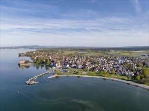 Montfort Castle on Lake Constance, aerial view, landmark of the municipality of Langenargen,