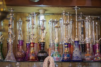Tripoli, Lebanon, April 09, 2017: Shelf with traditional Arguiles (Narguile, Shisha, Chicha,