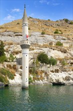 Sunken houses and mosque of Eski Savasan due to the construction of the Birecik dam on the