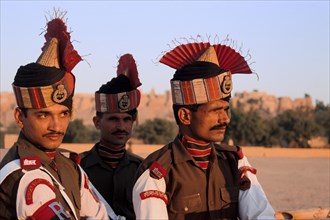Three armymen, Military from the Border Security Force, Jaisalmer, Rajasthan, India, Asia