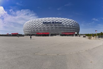Exterior view Allianz Arena, Logo, Munich, Bavaria, Germany, Europe